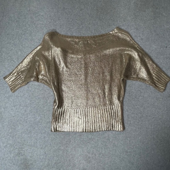 New Bongo Women's L Gold Metallic Knit Dolman Sleeve Sweater Top Shimmery Chic - Picture 2 of 8